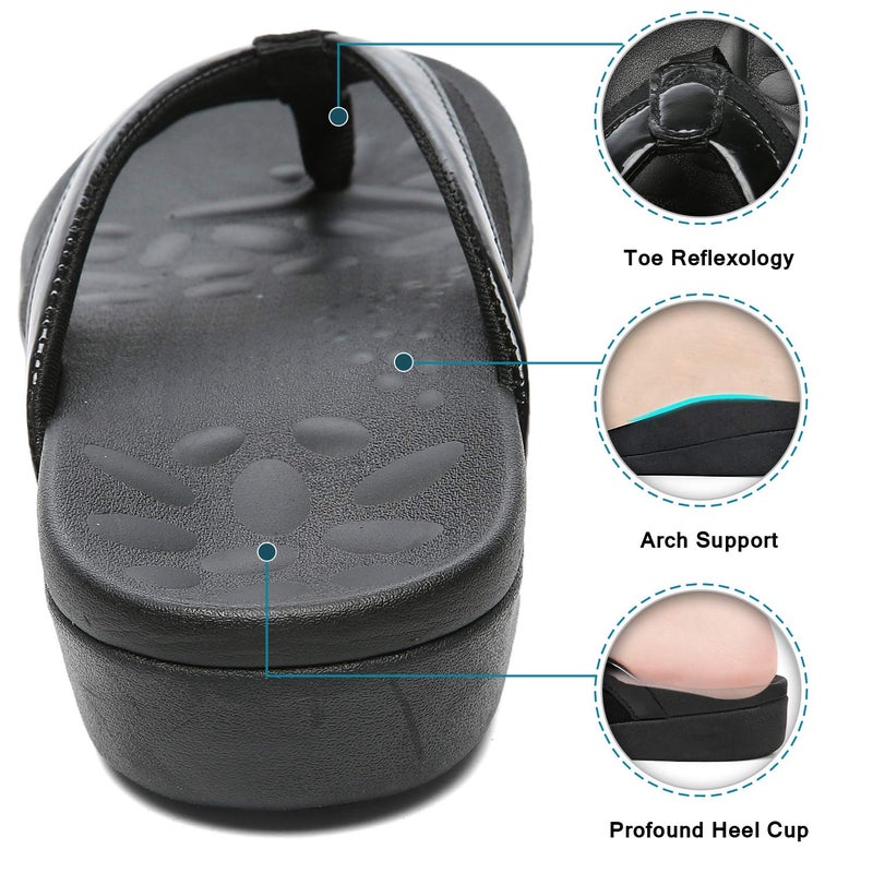 MEGNYA Ladies Orthopedic Flip Flops for Diabetic, Fancy Plantar Fasciitis Foam Sandals for Flat Feet, Comfort Walking Thong Slippers with High Arch Support black size 7 - Image 5